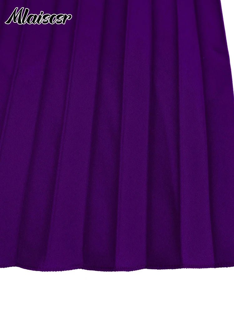 Women’s Slim Fit Purple Pleated Dress – V - Neck, Belted A - Line Evening & Party Robe - Free Delivery Worldwide only at Flexi Africa