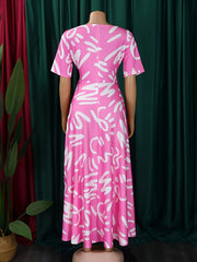 Women’s Spring/Summer African Print Dress – Loose Fit with Short Sleeves - Free Delivery Worldwide only at Flexi Africa