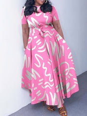 Women’s Spring/Summer African Print Dress – Loose Fit with Short Sleeves - Free Delivery Worldwide only at Flexi Africa