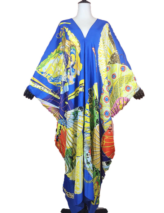 Women's Traditional African Dashiki Kaftan – Loose V - Neck Silk Abaya Dress for Summer Beach Parties & Holiday - Free Delivery Worldwide only at Flexi Africa