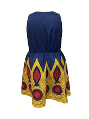 Women's Vibrant Geometric Print Sleeveless V-Neck Dress for only $24.65! Perfect for a casual street style look.
